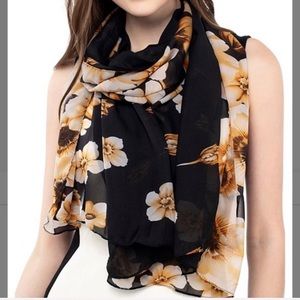 Black & Yellow Peony Chiffon Scarf